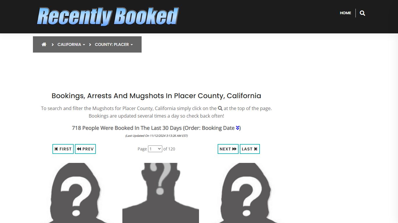 Bookings, Arrests and Mugshots in Placer County, California