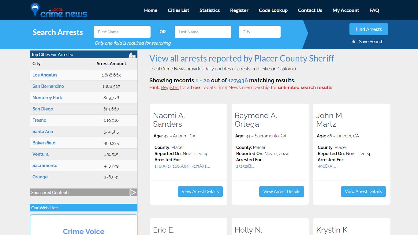 Arrests reported by Placer County Sheriff - Local Crime News